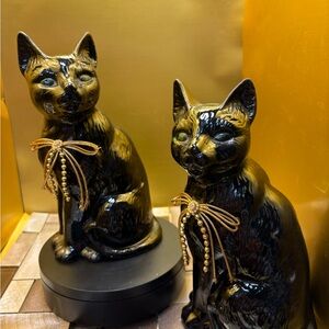Vintage 1991 Trippys Inc Black And Gold Pair Of Green Eye Cats